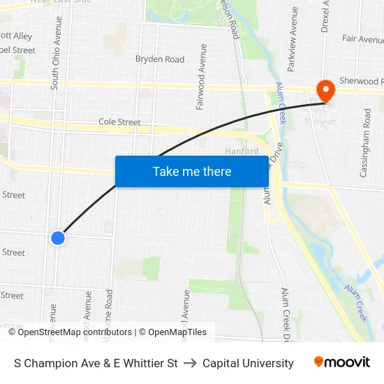 S Champion Ave & E Whittier St to Capital University map
