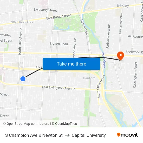 S Champion Ave & Newton St to Capital University map