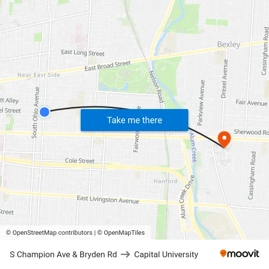 S Champion Ave & Bryden Rd to Capital University map