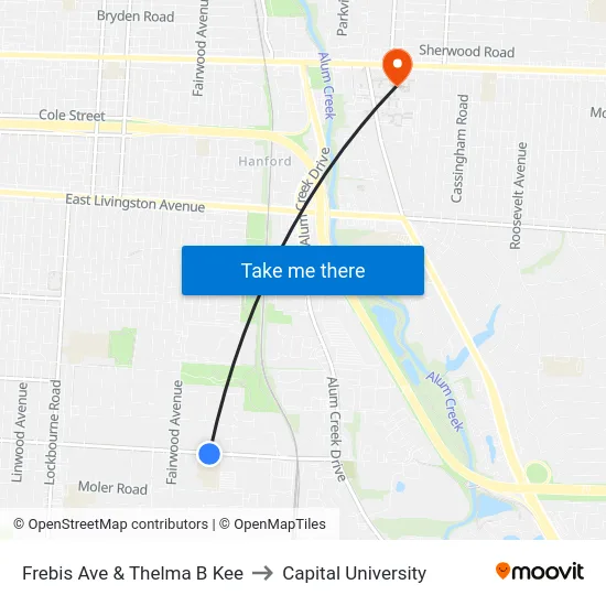 Frebis Ave & Thelma B Kee to Capital University map