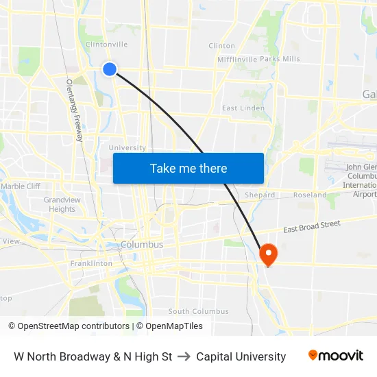 W North Broadway & N High St to Capital University map