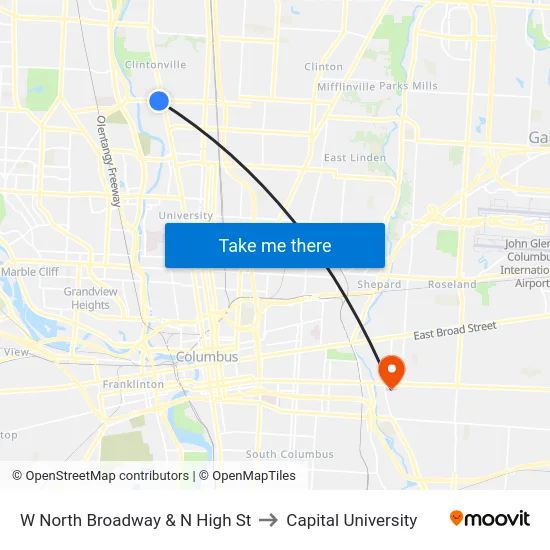 W North Broadway & N High St to Capital University map