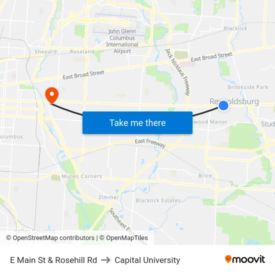 E Main St & Rosehill Rd to Capital University map