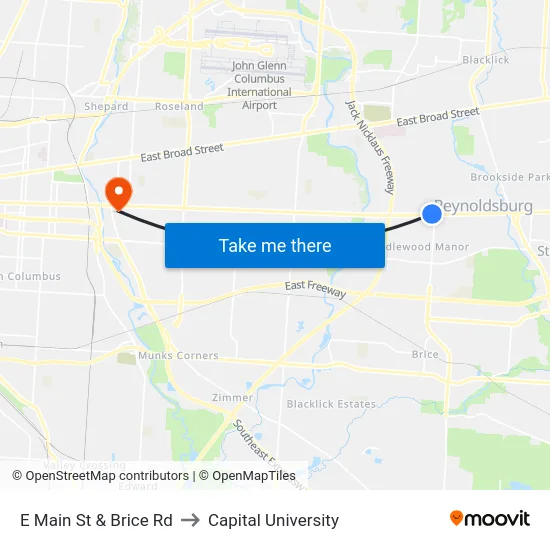 E Main St & Brice Rd to Capital University map