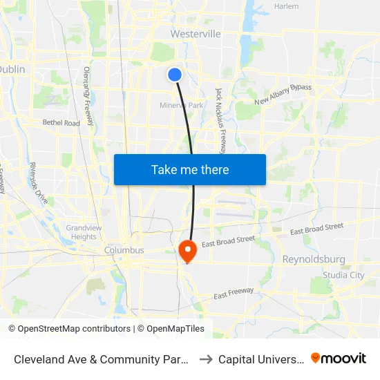 Cleveland Ave & Community Park Dr to Capital University map