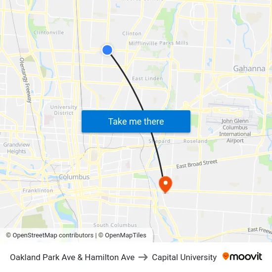 Oakland Park Ave & Hamilton Ave to Capital University map