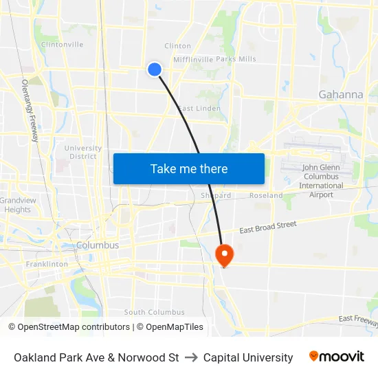 Oakland Park Ave & Norwood St to Capital University map