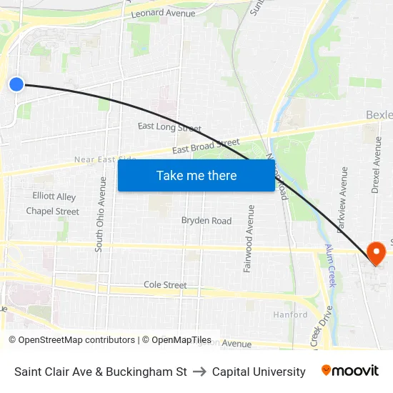 Saint Clair Ave & Buckingham St to Capital University map