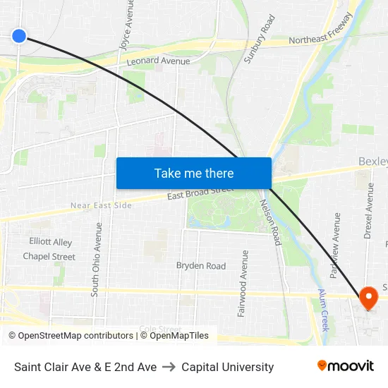 Saint Clair Ave & E 2nd Ave to Capital University map
