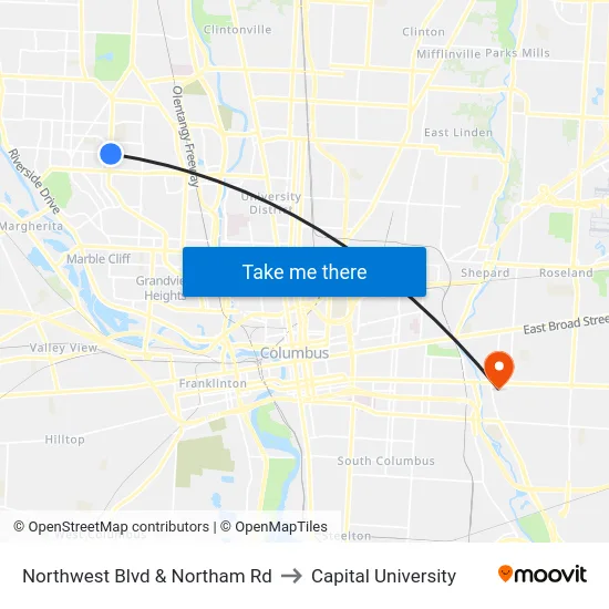 Northwest Blvd & Northam Rd to Capital University map