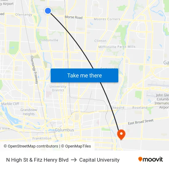 N High St & Fitz Henry Blvd to Capital University map