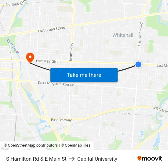 S Hamilton Rd & E Main St to Capital University map