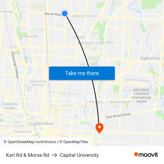 Karl Rd & Morse Rd to Capital University map