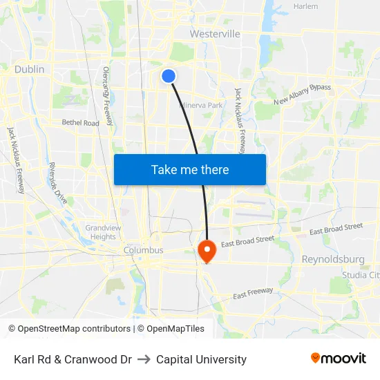 Karl Rd & Cranwood Dr to Capital University map