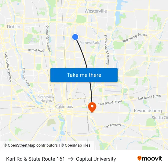 Karl Rd & State Route 161 to Capital University map