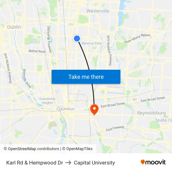 Karl Rd & Hempwood Dr to Capital University map