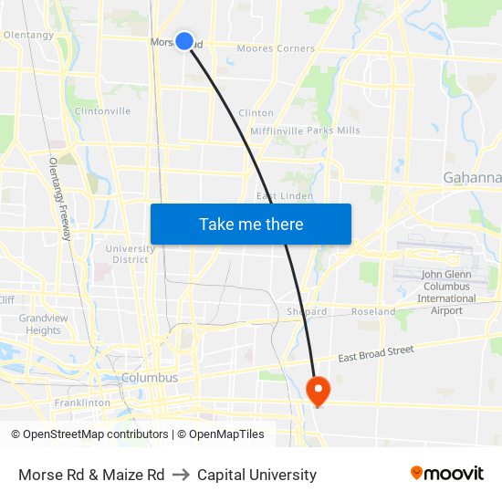 Morse Rd & Maize Rd to Capital University map