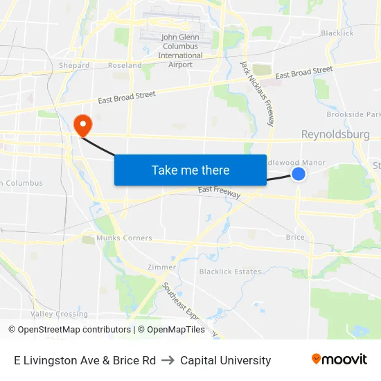 E Livingston Ave & Brice Rd to Capital University map