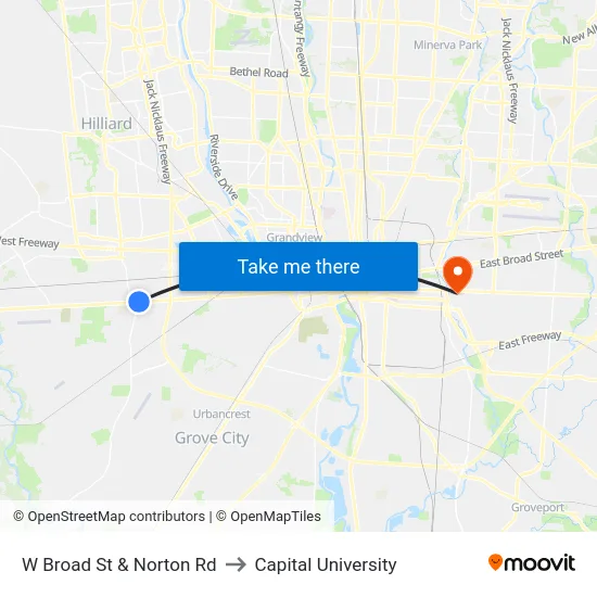 W Broad St & Norton Rd to Capital University map