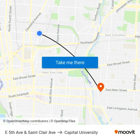 E 5th Ave & Saint Clair Ave to Capital University map