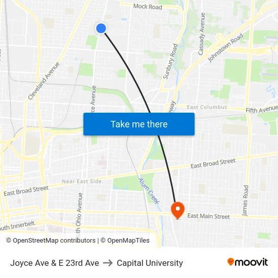 Joyce Ave & E 23rd Ave to Capital University map