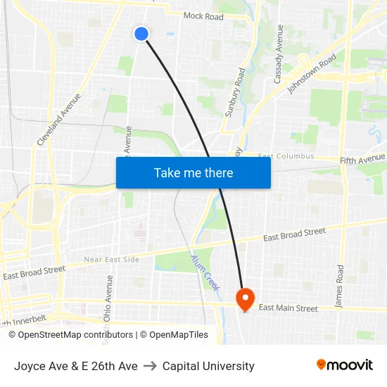 Joyce Ave & E 26th Ave to Capital University map
