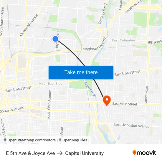 E 5th Ave & Joyce Ave to Capital University map