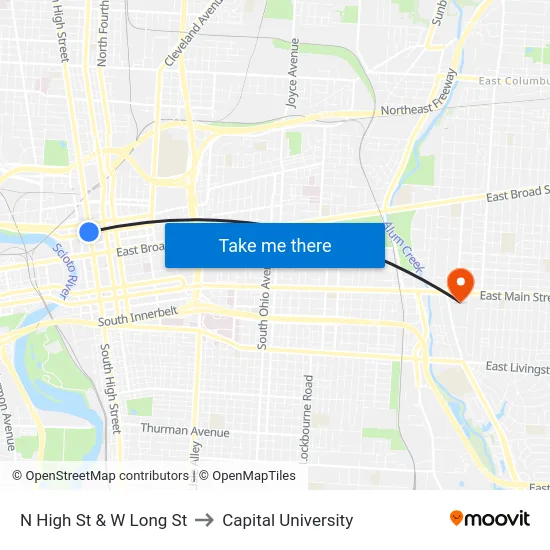 N High St & W Long St to Capital University map