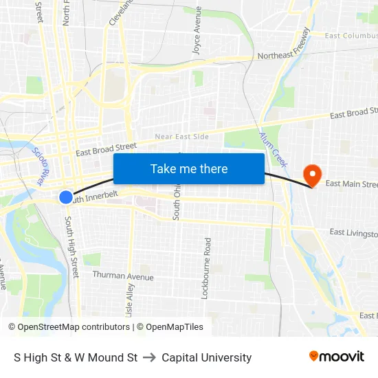 S High St & W Mound St to Capital University map