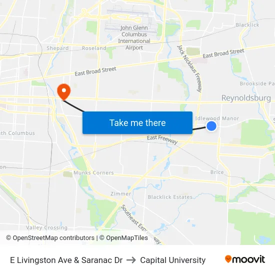 E Livingston Ave & Saranac Dr to Capital University map