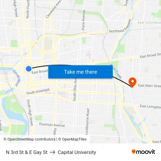 N 3rd St & E Gay St to Capital University map