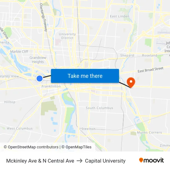 Mckinley Ave & N Central Ave to Capital University map