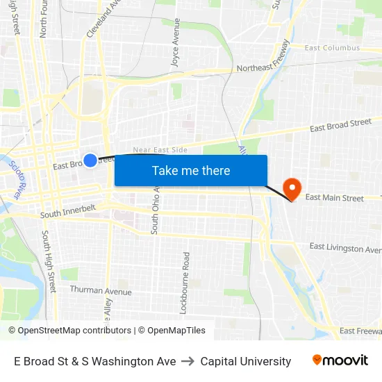 E Broad St & S Washington Ave to Capital University map