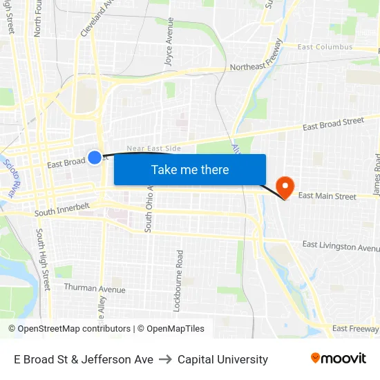 E Broad St & Jefferson Ave to Capital University map