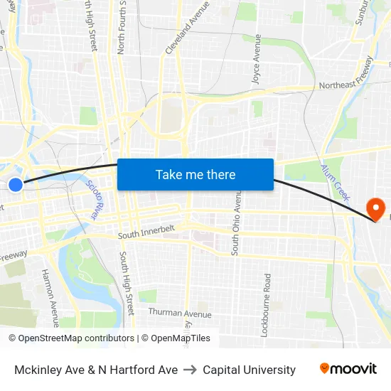 Mckinley Ave & N Hartford Ave to Capital University map