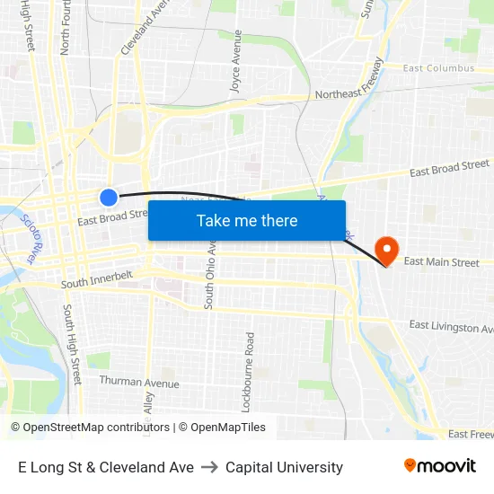 E Long St & Cleveland Ave to Capital University map