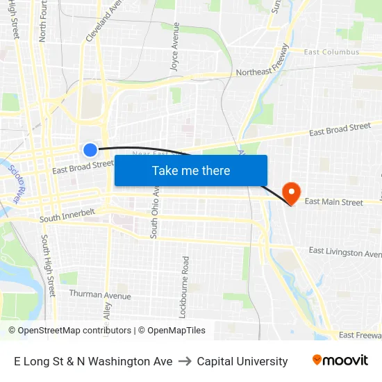 E Long St & N Washington Ave to Capital University map