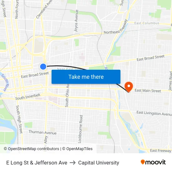 E Long St & Jefferson Ave to Capital University map