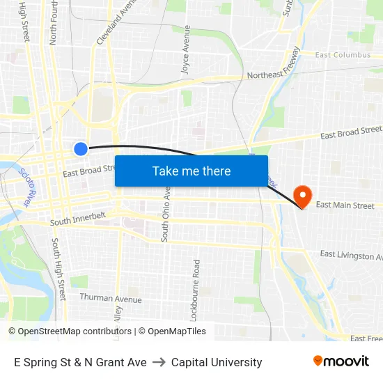 E Spring St & N Grant Ave to Capital University map