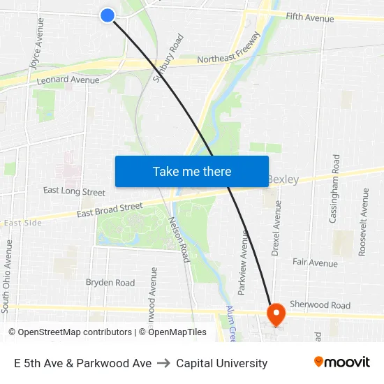E 5th Ave & Parkwood Ave to Capital University map