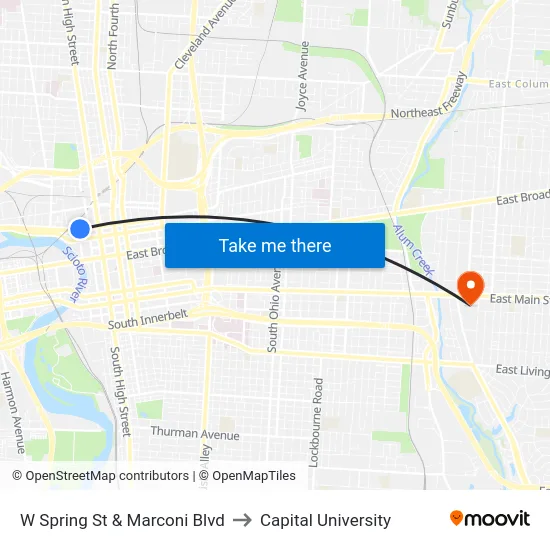 W Spring St & Marconi Blvd to Capital University map