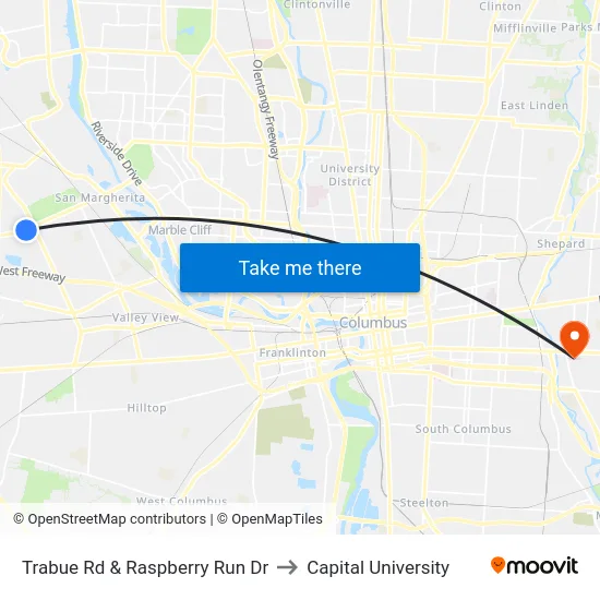 Trabue Rd & Raspberry Run Dr to Capital University map