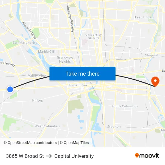 3865 W Broad St to Capital University map