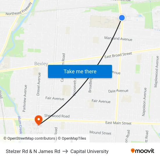 Stelzer Rd & N James Rd to Capital University map