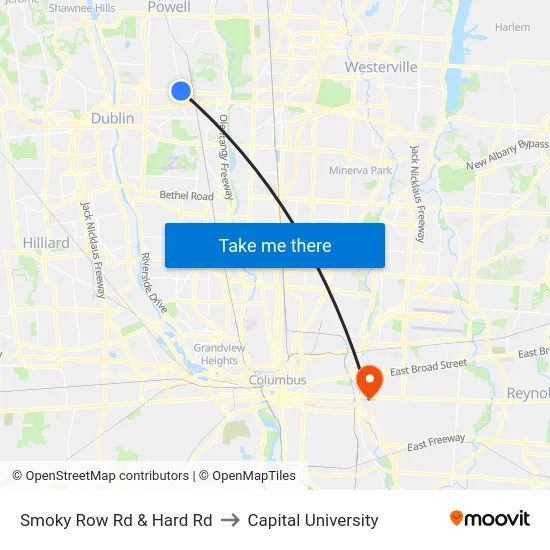 Smoky Row Rd & Hard Rd to Capital University map