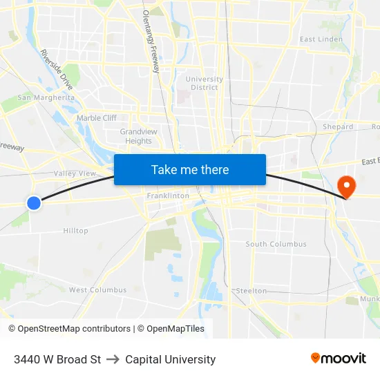 3440 W Broad St to Capital University map