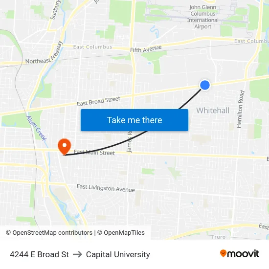 4244 E Broad St to Capital University map