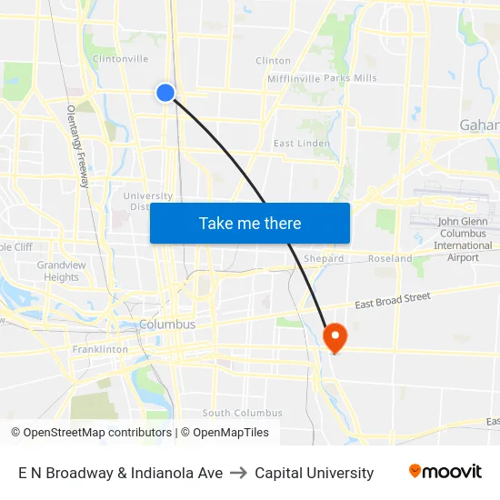 E N Broadway & Indianola Ave to Capital University map