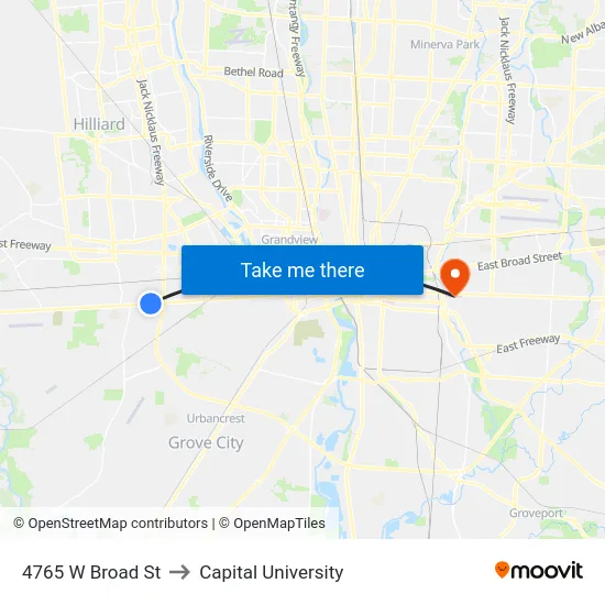4765 W Broad St to Capital University map
