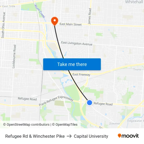 Refugee Rd & Winchester Pike to Capital University map